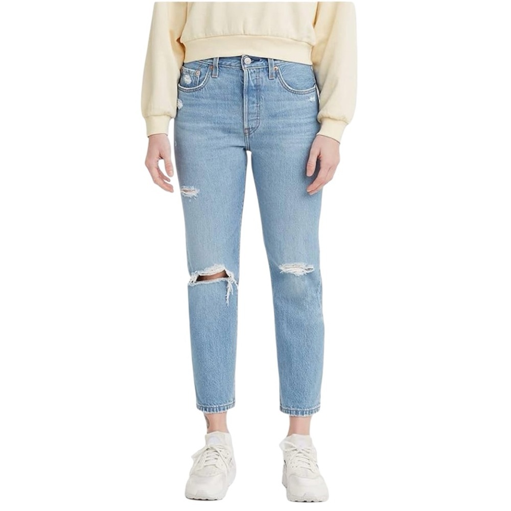 Levi’s 501 Premium Denim High Rise Crop Distressed Light Wash W29 L26